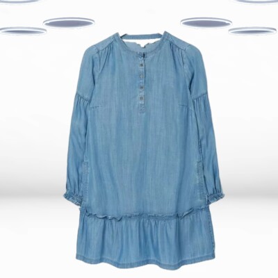 Ex Fat Face Damen Tencel Rüschen Kleid in Jeansblau (Defekt)