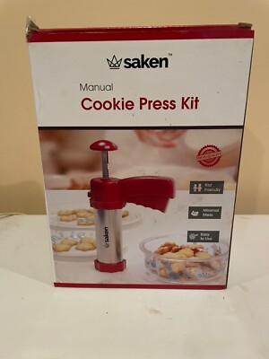 Saken Manual Spritz Cookie Press Kit Stainless Steel 20 Discs 4 Icing Tips New 