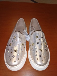 gold slip on tennis shoes