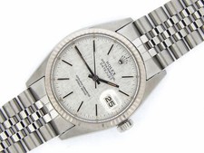 Mens Rolex Datejust Stainless Steel 18K White Gold Watch Silver Linen Dial 16014 4