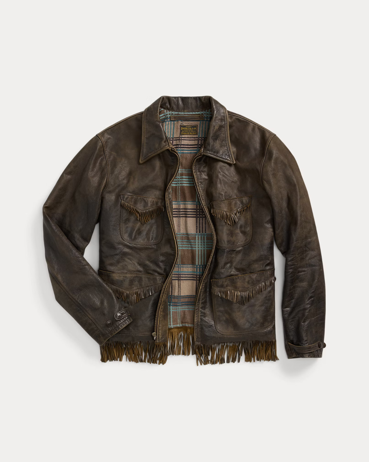 RRL Ralph Lauren Fringe Leather Jacket Western Men's Large L Brown Coat Lined image 2