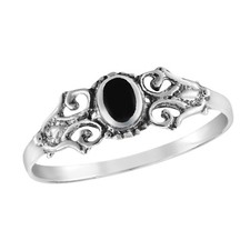 Timeless Vintage Beauty Oval Black Onyx Sterling Silver Band Ring-9