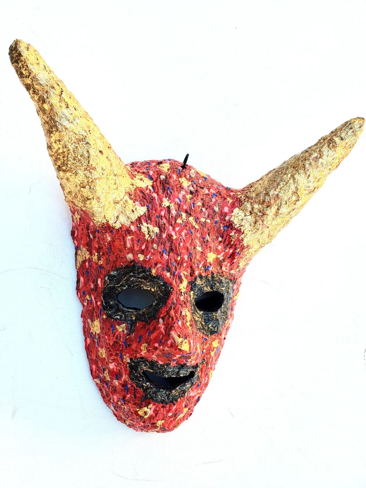 Red Devil With Gold Leaf Horns Mask/Wall Art One of A Kind Handmade - Image 3 of 4