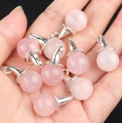 50pcs Natural Rose Quartz Stone Pendant Ball Magic Hat Chakra Reiki Healing