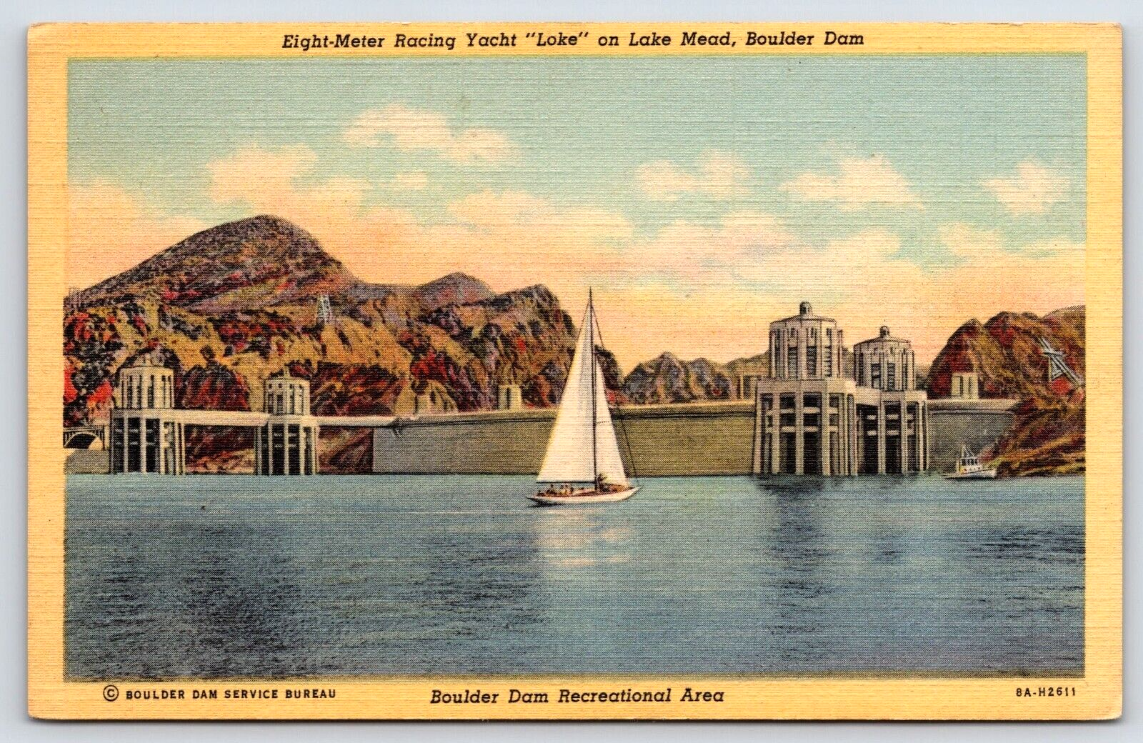 Lake Mead, Boulder Dam Recreational Area, Racing Yacht Antique, Vintage Postcard