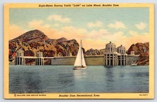 Vintage Postcard Antique Lake Mead Boulder Dam Recreational Area Racing Yacht