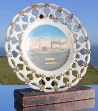 ROYAL ROTTERDAM LLOYD LINE SS GOENTOER RARE RIBBON PLATE AS BOUGHT ONBOARD 1902