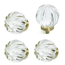 4 Pack Glass Brass Knobs Vintage Crystal Drawer Pull Cabinet Handle for Dress...