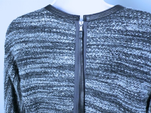 REBECCA TAYLOR Gray Tweed Contrasting Black Panel Leather Trim LS Dress Sz 6 - Picture 8 of 9