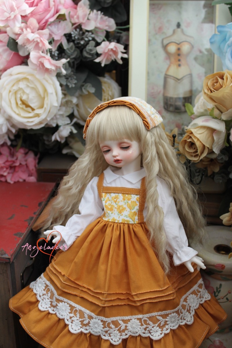 Lolita Idyllic Style Dress+Headwear Orange for Blythe 1/6 1/4 1/3