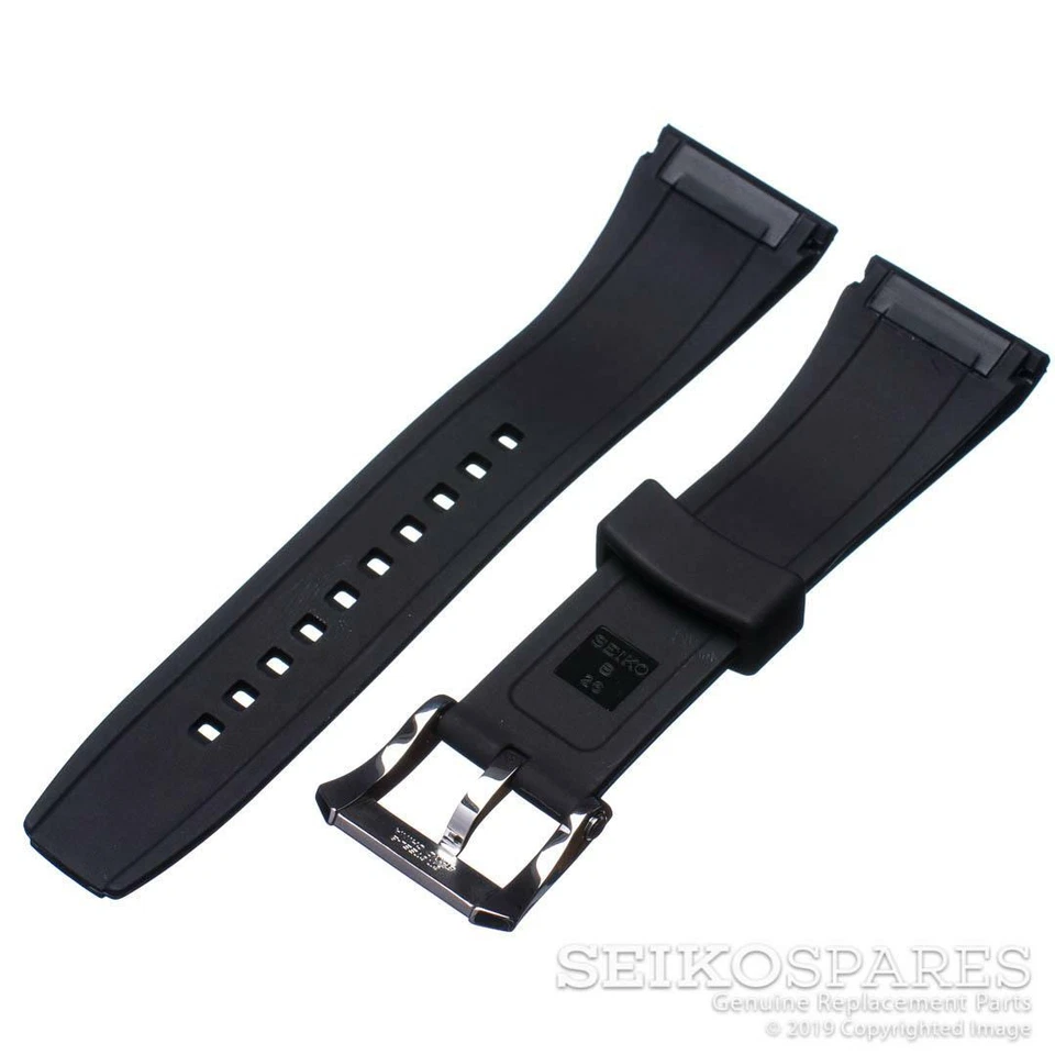 Correa de reloj Seiko hebilla plateada Velatura Kinetic SPC007 SRH013 correa de goma negra Foto 2 de 2