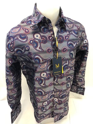 Men MANZINI Button Up Dress Shirt WINE 