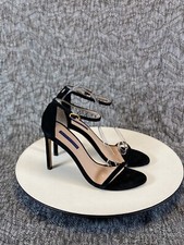 Stuart Weitzman Nudistsong Heel Sandal Size 9.5 Black Suede Ankle Strap Strappy