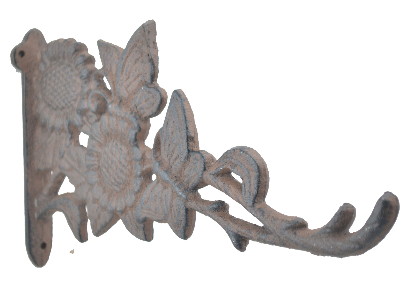 Decorative Plant Hanger Cast Iron Outdoor Hook Butterflies & Sunflowers 11.125"