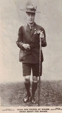 RPPC H.R.H. Prince of Wales Chief Scout Beagle Walk Stick Badge Antique Postcard