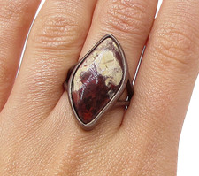 925 Sterling Silver Vintage Gemstone Wavy Solitaire Ring Sz 7 RG3154