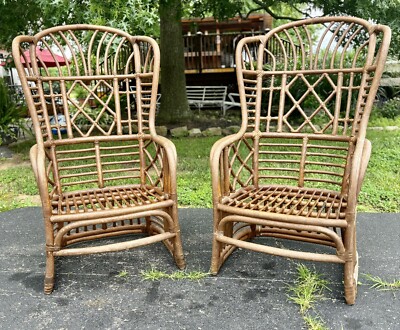 Pair of Vintage Chinoiserie Bamboo Chairs Bentwood Boho Modern