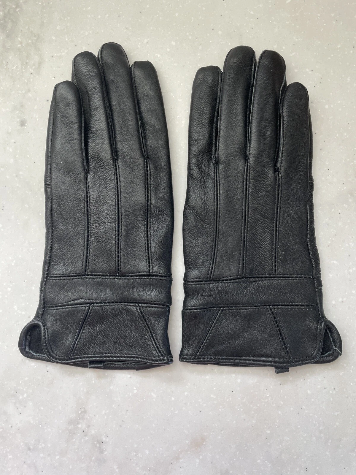 Black Leather Women’s Gloves 100% Real Sheepskin Winter Warm Short