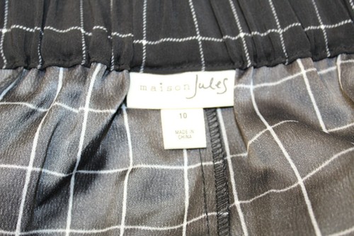 Maison Jules Womens Jadore Checked SZ 10 Wide Leg Cropped Pants Stretchy Waist - Picture 9 of 11