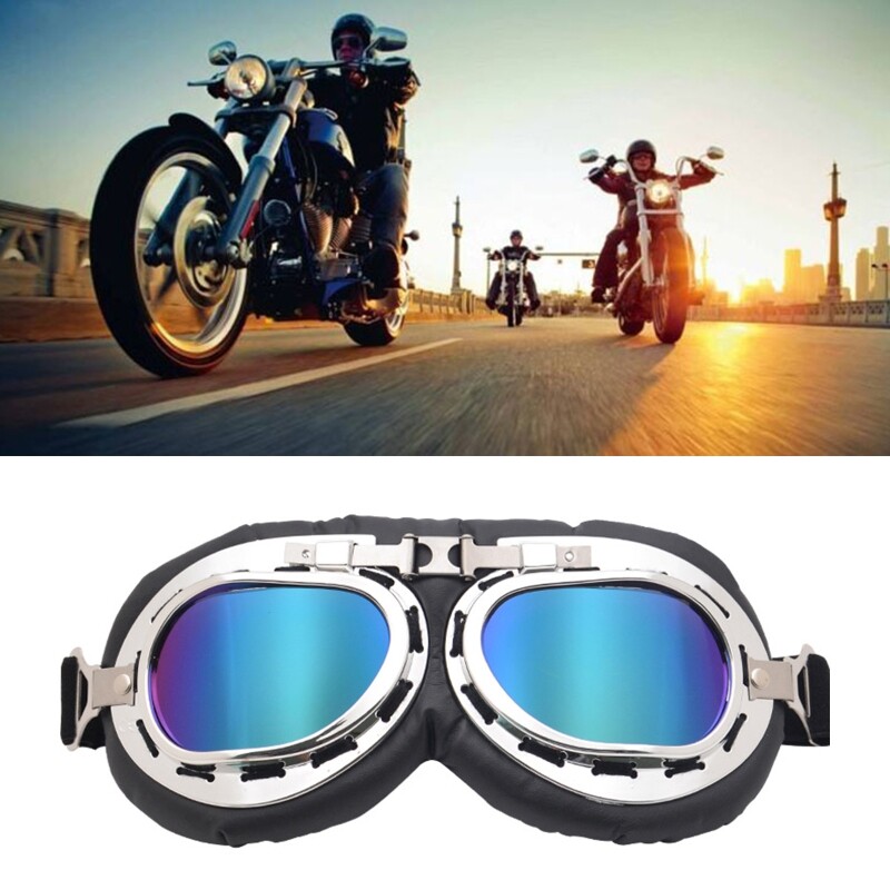 Cruiser Scooter Eyewear Vintage Motorcycle Goggles - Aviator Pilot Style Leather Cruiser Goggles With UV Protection Dirt Bike Glasses - Foto 3