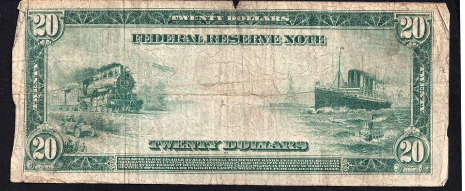 USA 1914 $20 St. Louis District Burke/ Glass FR 993 Rare Old Banknote - Image 2 of 2