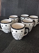 Lot of 6 Tumbleweed Pottery Cat Mugs  4 1/2" 16 oz