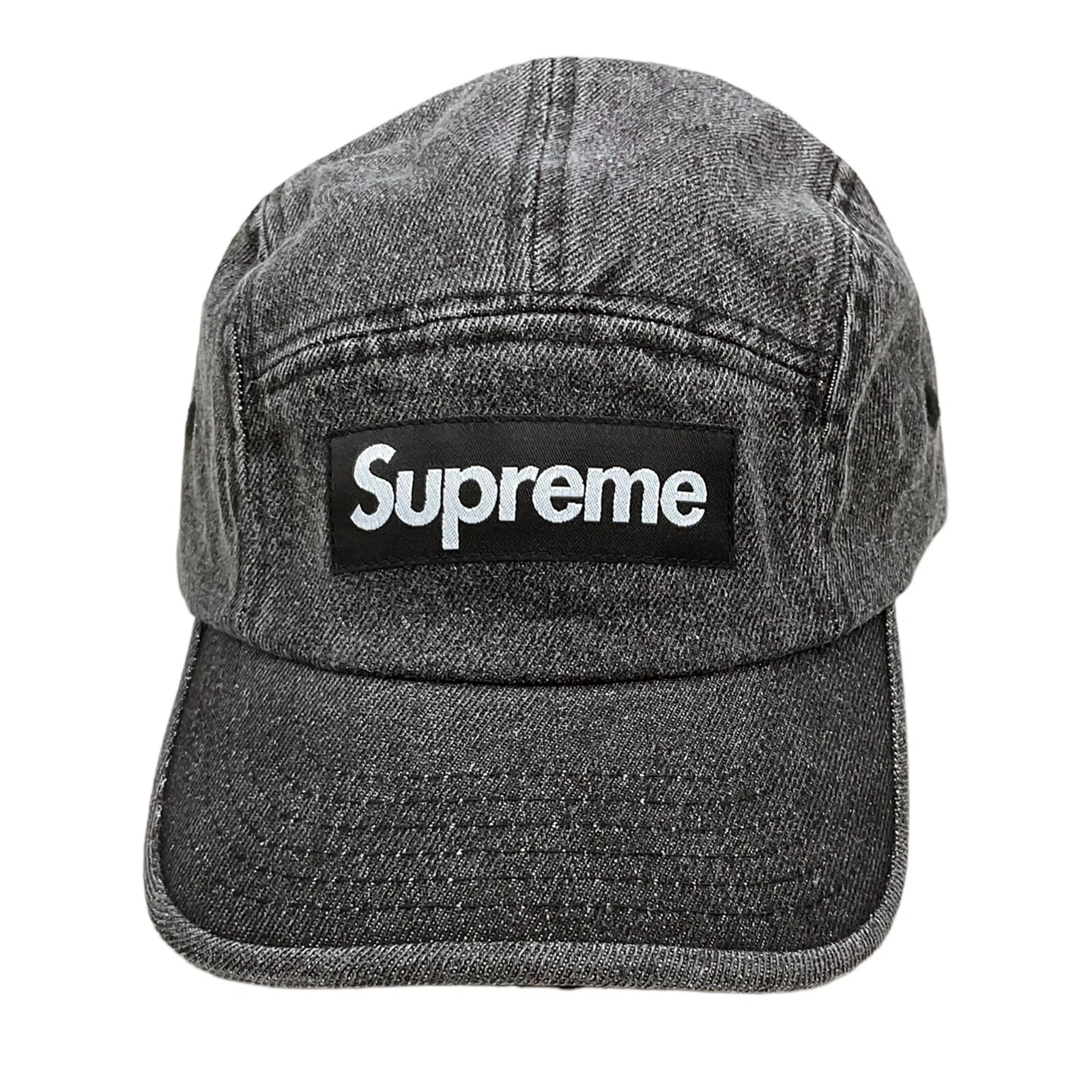 Casquette de camp Supreme FW22 denim 5 panneaux noir lavé