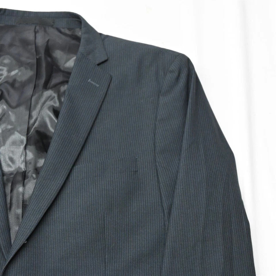 Kenneth Cole Reaction 46R 36x29 黑色条纹男式运动外套夹克裤子套装 — 第 2/4 张图片