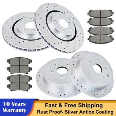Front Rear Drilled Rotors Disc Brake Pads for Toyota Sienna Highlander Lexus Kit