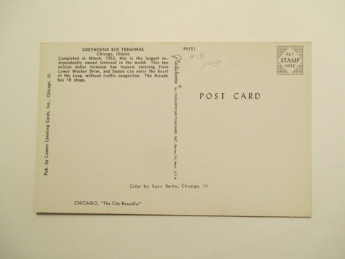 Chicago Illinois Postcard Greyhound Bus Terminal IL - Picture 2 of 2