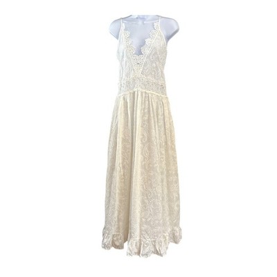 NWT Miss June Paris Lace Boho Maxi Dress Ivory Embroidered Festival Chic