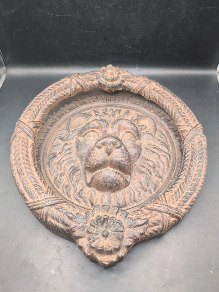 Llamador de puerta de hierro fundido con cara de león de animales salvajes -10"" x 11"" H Foto 3 de 4