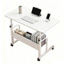 2 Tier Mobile Over Bed Table , Height Adjustable Bedside Trolley for Living Room
