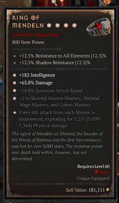 DIABLO 4 SEASON 10 RING OF MENDELN - 4 GA -High roll aspect
