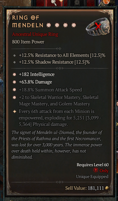 #ad ⭐⭐⭐⭐DIABLO 4🔥SEASON 11🔥RING OF MENDELN🔥4 GA High 5xxx ASPECT $19.00