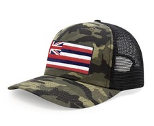 Hawaii Flag Trucker Hat - Adjustable Snapback Cap with Embroidered (Camouflage)