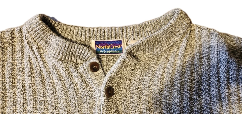 Suéter masculino vintage North Crest XL com moldura à mão feito nos EUA cinza cinza colarinho de botão - Imagem 2 de 4