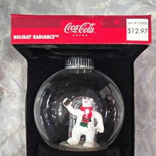 Coca-Cola Polar Bear Illuminated Glass Ornament Holiday Radiance #109888