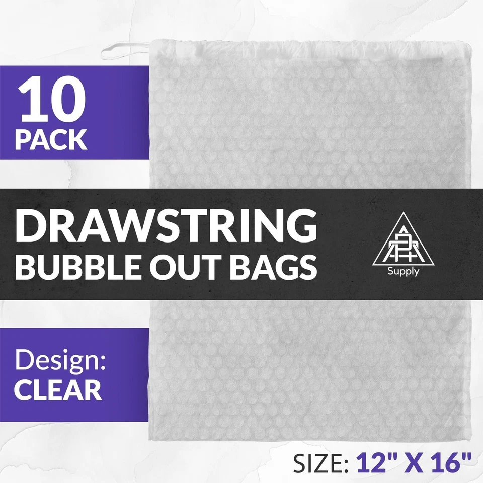 10 Drawstring Bubble Out Bags 12 x 16 White Bubble Bags Double Walled - Image 3 of 4