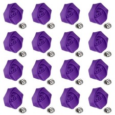 16Pcs Rose Lapel Pin 2 Inch Men's Flower Boutonnieres Dark Purple