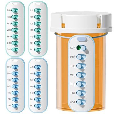 Odaro 4 Pack Pill Reminder Lanyad or Sticker Pill Tracker Work with Most Bott...