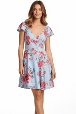 Asos Influence Blue Floral Fluttersleeve Dress Size 4 US 8 UK