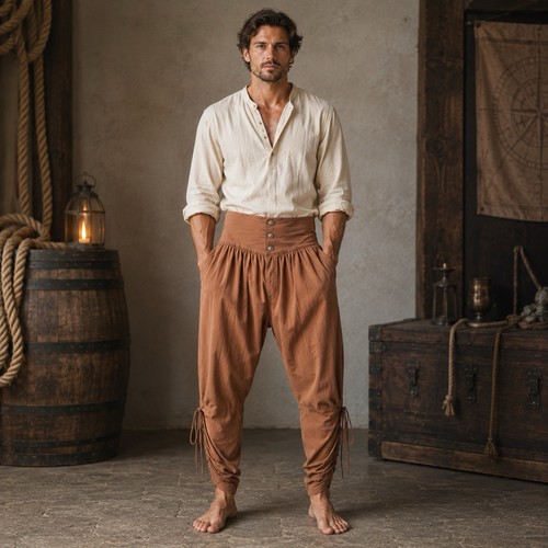 Runcati Medieval Renaissance Pirate Pants Brown Viking Navigator Costume XL 30”