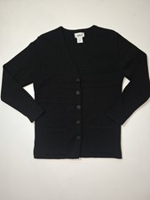 Afibel Vintage Womens Black Cardigan Structured Wool Blend Size Small
