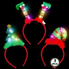 3 Pcs Light Up Christmas Headbands, Chrstmas Flashing LED Lights Headband, Tr...