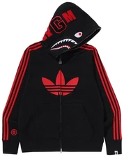 BAPE x adidas Black Jacket Hooded Full Zip Shark Hoodie Originals Logo Men Size