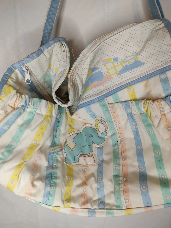 Винтажная полосатая сумка для детских подгузников с несколькими отделениями цирковая тема слон синий - Изображение 4 из 4