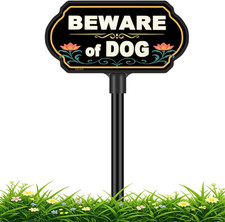 Beware of Dog Sign with Stake, 10X5 Inch Aluminum UV Printed Sign with Protectiv