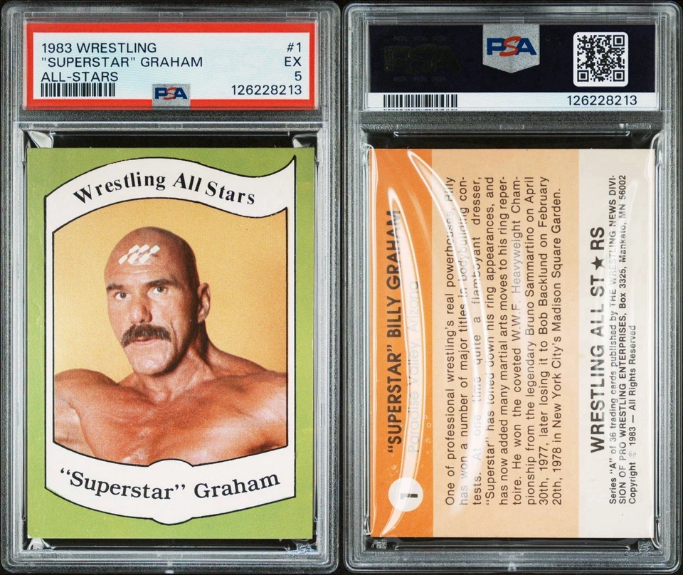 Tarjeta de novato Superstar Billy Graham 1983 Wrestling All Stars Series #1 RC PSA 5 Foto 3 de 3