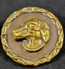 Antique Button Brass/Metal With Dog Head Design 1 1/2 In.
